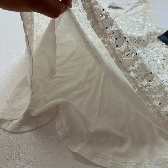 Abercrombie Kids White Sequin Lace Tank Top L NWT Layered Hem - Picture 5 of 6